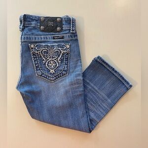 Miss Me Blue Jean Capris with Embellished Pocket